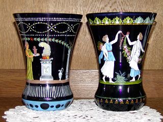 Blaue Gl�ser Handbemalt